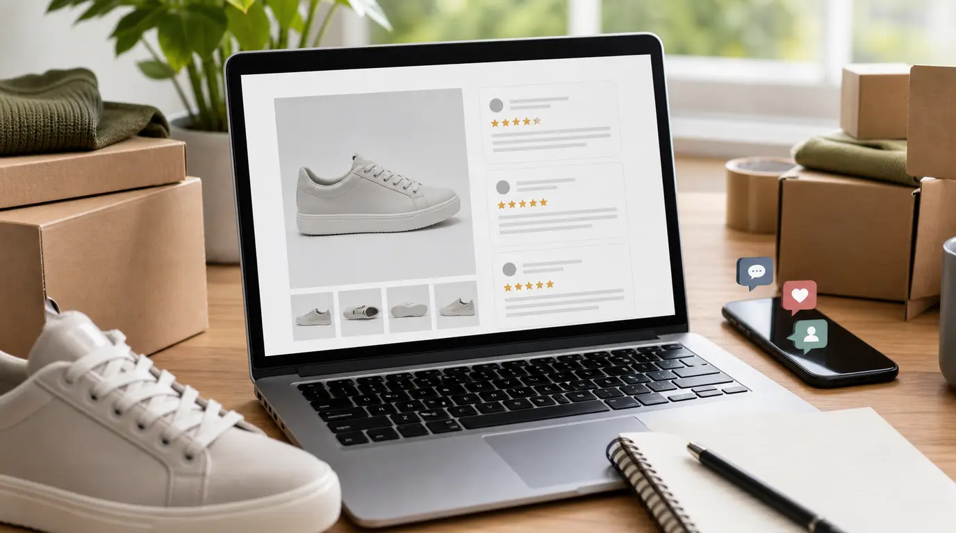 Product page with customer reviews and social proof for online store trust